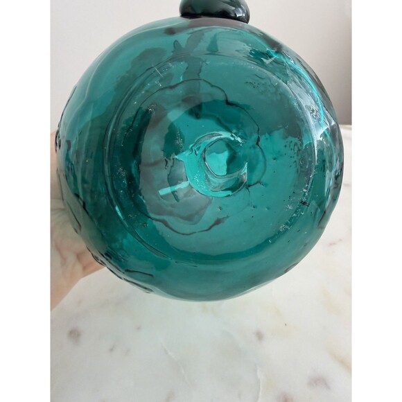 Vintage Empoli Italian Art Glass Pitcher 4.5” Grape Leaf Hand Blown Italy Teal - Picture 7 of 8